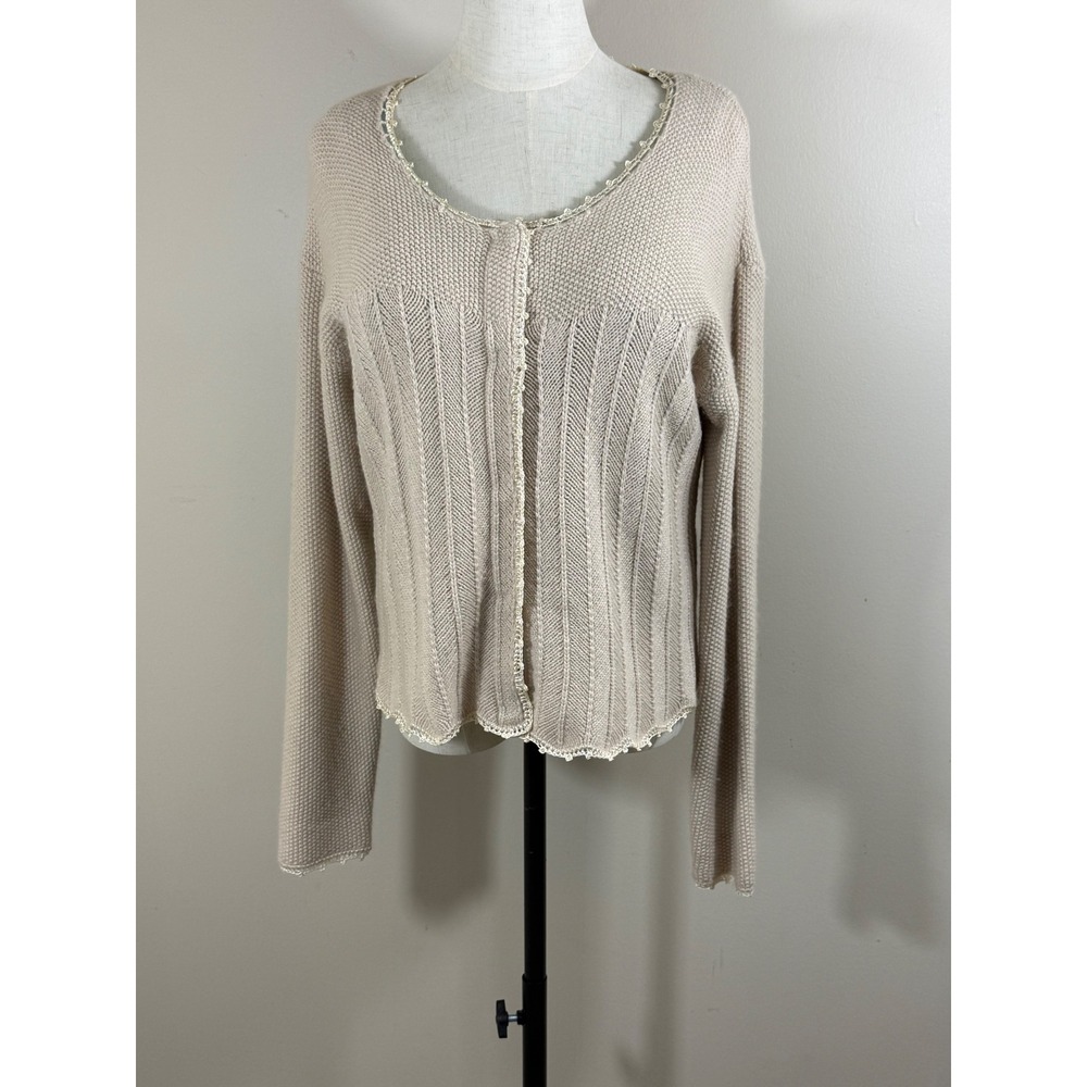 Sundance Women's L Cashmere Angora Lambswool Blend Open Knit Cardigan Beige Boho - Picture 1 of 9